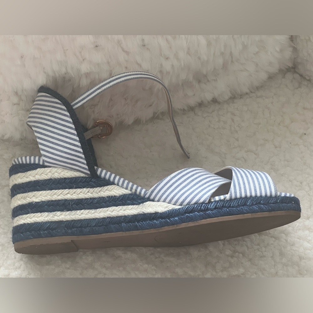 Stuart Weitzman Mirela Stripes Wedges - Blue - Wedge Sandals US Size 9.5 - Picture 3 of 8